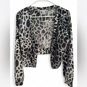 Swool Gray Animal Print Cropped Cardigan